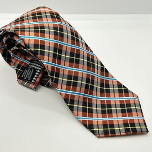 Ben Sherman Red Black Plaid 100% Silk Mod Skinny Neck Tie